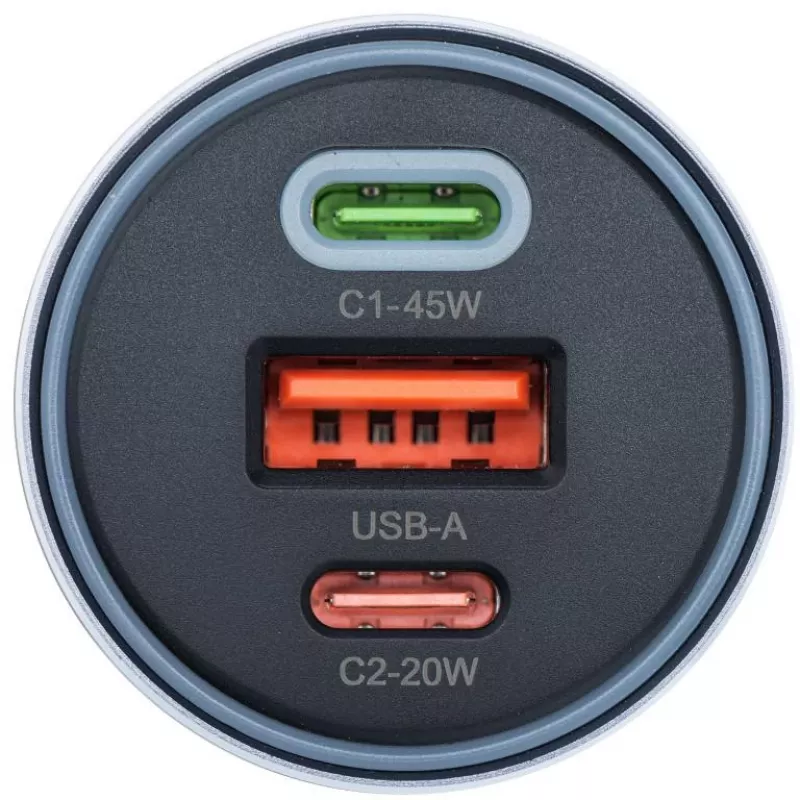 Forcell F-Energy 65 auto lādētājs 65 W, 2x USB-C (PD 3.0) un 1x USB-A (QC 4.0), pelēks
