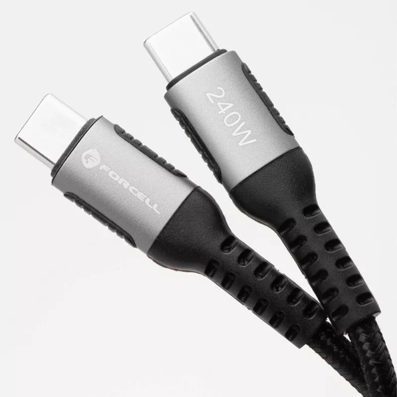FORCELL F-Energy Cafule USB-C uz USB-C kabelis 1.2m 240W 5A PD QC 4.0 pīts melns