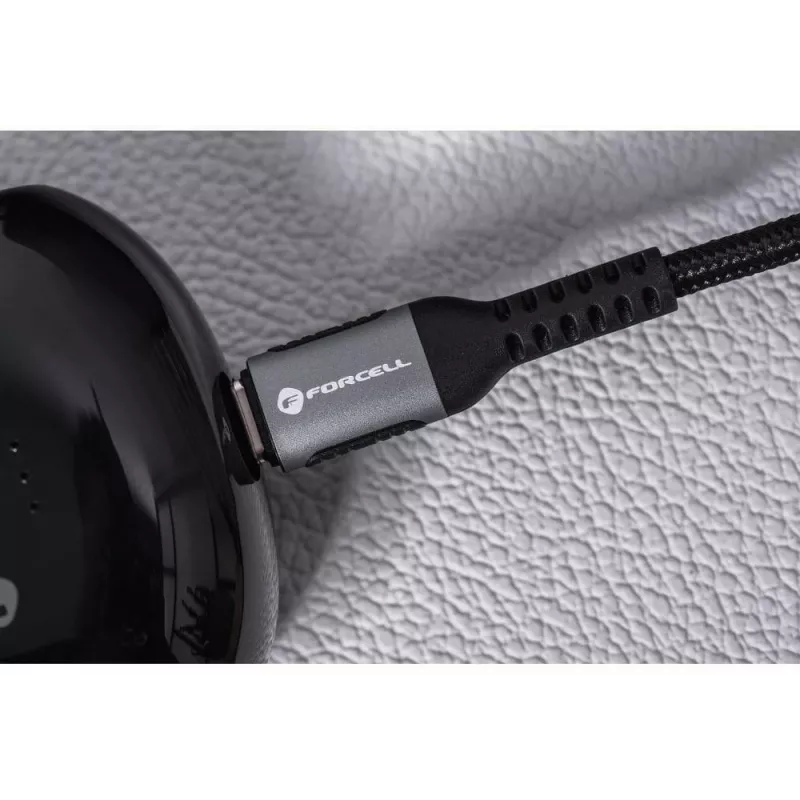 Forcell F-Energy Cafule USB-C to USB-C kabelis 2 m 240 W PD 5A QC 4.0 pīts melns
