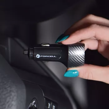 Forcell F-Energy Carbon Car Charger USB-C QC3.0 PD 20W with USB-C to Lightning Cable CC50-1C Black