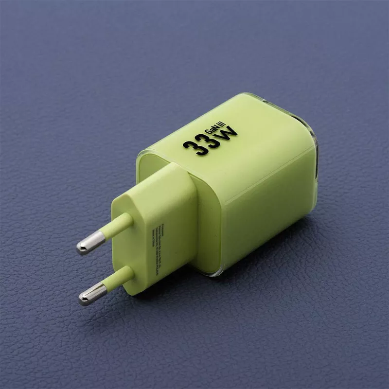 Forcell F-Energy GaN III VT-41 33 W GaN sienas lādētājs, 1x USB-C PD 3.0/PPS un 1x USB-A QC 4.0, zaļš