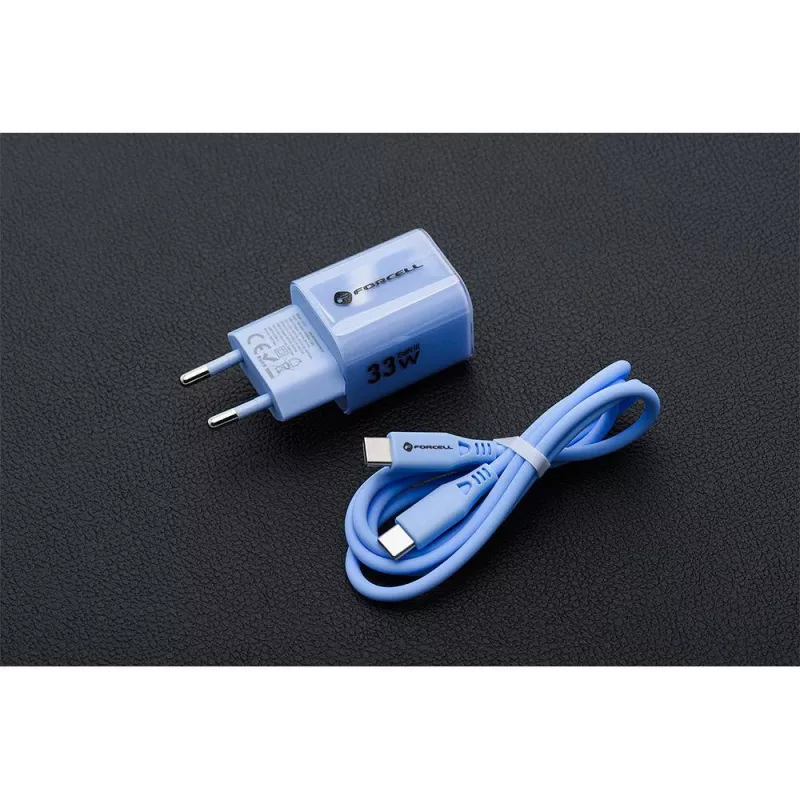 Forcell F-Energy GaN III VT-41 33W USB-C & USB-A sienas lādētājs, PD 3.0, QC 4.0, zils