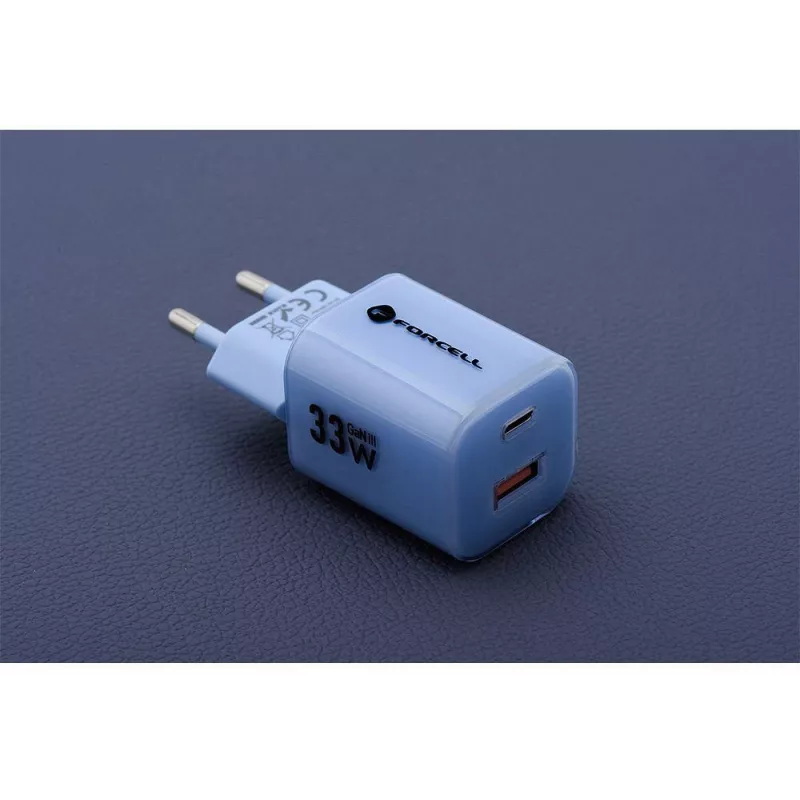 Forcell F-Energy GaN III VT-41 33W USB-C & USB-A sienas lādētājs, PD 3.0, QC 4.0, zils