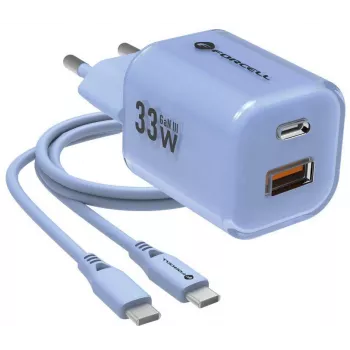 Forcell F-Energy GaN III VT-41 33W USB-C & USB-A sienas lādētājs, PD 3.0, QC 4.0, zils