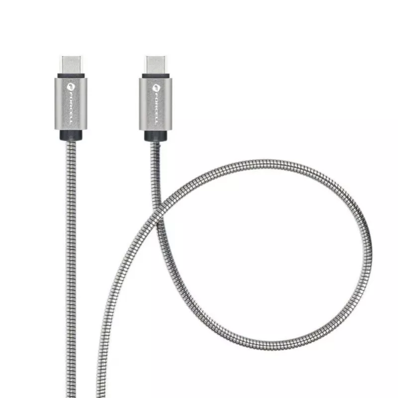 Forcell USB-C uz USB-C kabelis F-Energy QC4.0 PD 5A 100W E-Mark Metāls 1m Sudrabs C239