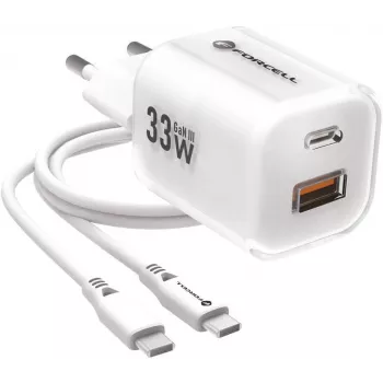 Forcell VT-41 GaN III 33W sienas lādētājs ar 1x USB-C PD 3.0 un 1x USB-A QC 4.0 (balts)