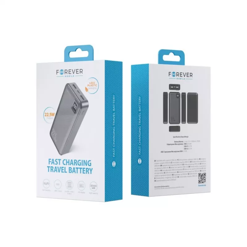 Forever Power Bank TB-300L PD QC 22.5W 20000 mAh Melns