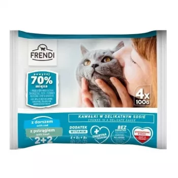 FRENDI Mencas un foreles mērcē mitrā kaķu barība, 4 x 100g paciņas