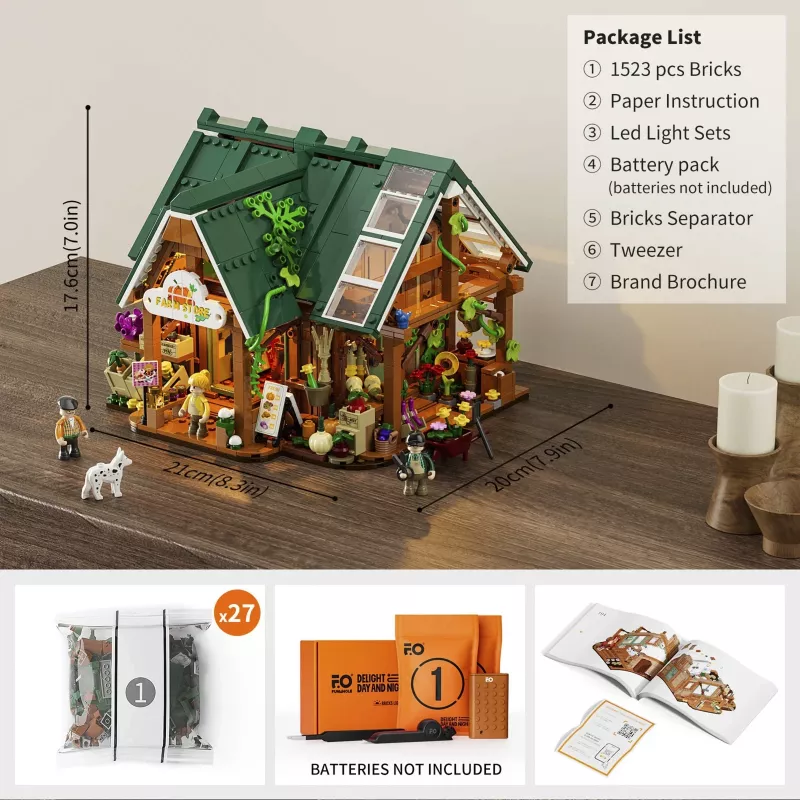 Funwhole Lumibricks Fermas veikala konstruktors (2688 detaļas) ar LED apgaismojumu