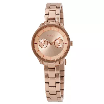 FURLA Giada Sieviešu kvarca pulkstenis R4253102518 31mm Rožu zelta PVD nerūsējošā tērauda korpuss Rozā ādas siksniņa Sudraba ciparnīca