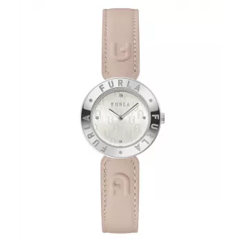 FURLA sieviešu pulkstenis WW00004004L1 30mm Nerūsējošais tērauds Kvarca analogs Rozā ādas siksniņa