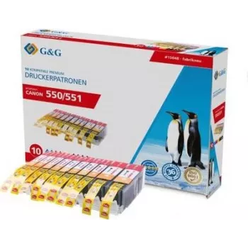 G&G saderīgas Canon PGI-550 XL un CLI-551 XL augstas ietilpības tintes kasetnes 10 gab. komplekts (melna, foto melna, ciāna, fuksīna, dzeltena) 15048