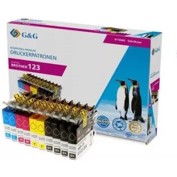 G&G saderīgu tintes kasetņu komplekts Brother LC-123 – 10 gab. melna, ciāna, fuksīna, dzeltena (15060)