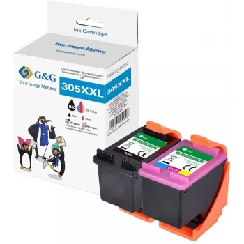 G&G GP-H305XXLBKCMY-2P saderīga HP 305XL augstas ražības tintes kasetne 2 iepakojumā (melnā un trīskrāsu)