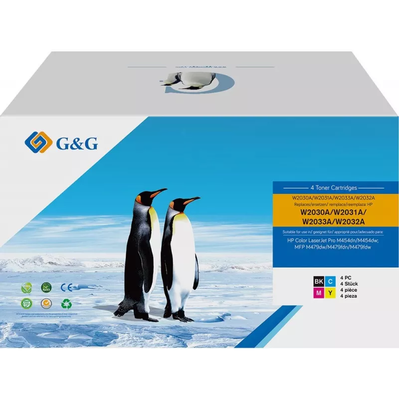 G&G NT-PH2030BK/C/M/YB-V5-UP-4-S1 Tonera kasetņu komplekts 4 gab. Melna, Ciāna, Fuksīna, Dzeltena
