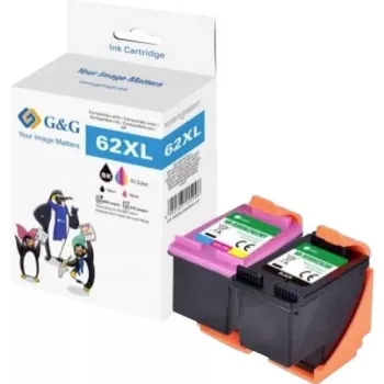 G&G XL saderīga tintes kasetņu komplekts HP 62XL melnai + trīskrāsu (20632)