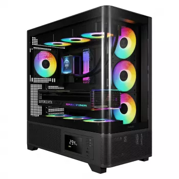 Gamdias Atlas P2 GAMING vidējā torņa ARGB rūdīta stikla korpuss, melns, 4x120mm ARGB ventilatori