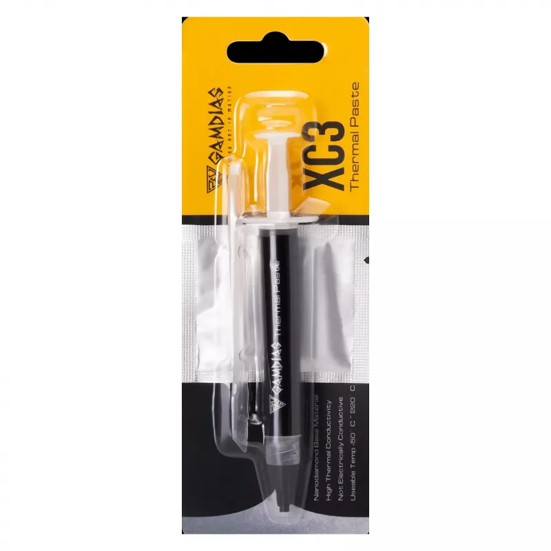 Gamdias XC3 termopasta 2g - augstas veiktspējas 13.5 W/mK, nevadoša, šļirces aplikators