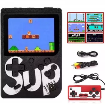 GameBox R2 8 bitu portatīvā retro spēļu konsole ar 400 spēlēm, 3 collu LCD, 1 kontrolieri, TV RCA kabeli, melna
