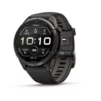 Garmin fēnix 9 Pro – inReach, 43mm, Carbon Gray DLC titāns ar melnu/pebble grey silikona siksnu