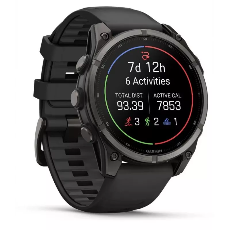 Garmin fenix 9 – 47mm, Carbon Grey DLC titāna ar melnu silikona siksniņu