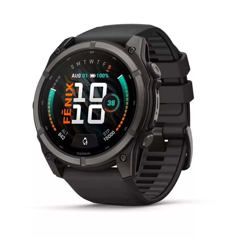 Garmin fenix 9 - 51mm, oglekļa pelēks DLC titāns ar melnu silikona siksnu 010-04763-11