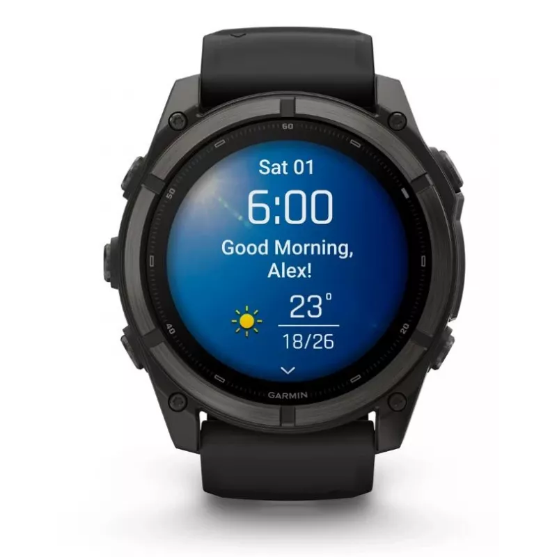 Garmin fenix 9 - 51mm, oglekļa pelēks DLC titāns ar melnu silikona siksnu 010-04763-11