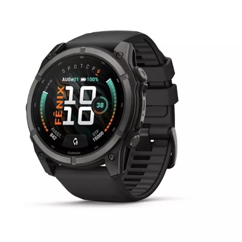Garmin fenix 9 - 51mm, oglekļa pelēks DLC titāns ar melnu silikona siksnu 010-04763-11