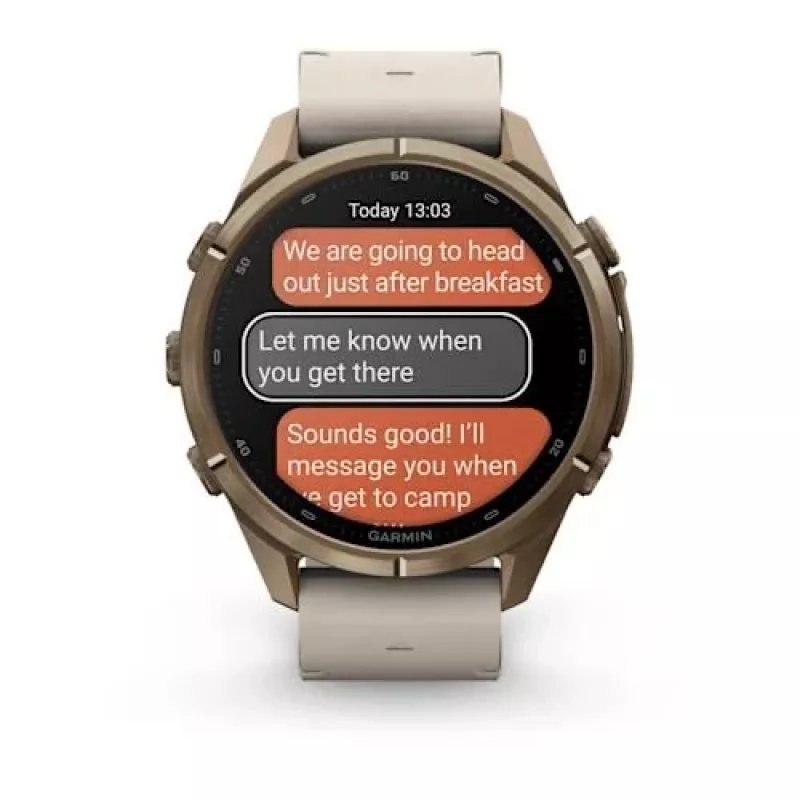 Garmin Fenix 9 Pro – inReach, 43mm Autumn Gold titāna ar krēmkrāsas/franču pelēko silikona siksniņu