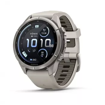 Garmin Fenix 9 Pro – inReach, 43mm titāna ar miglas pelēku/tumši smilšakmens silikona siksnu