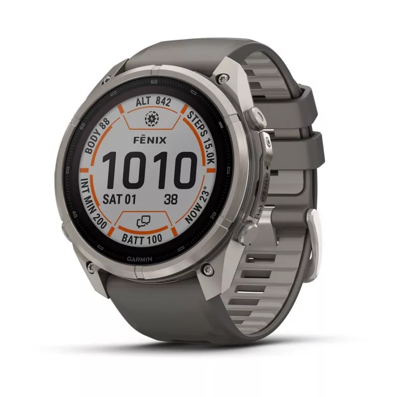 Garmin Fenix 9 Pro – inReach, Solar, 51mm titāna ar Pebble Grey silikona siksnu