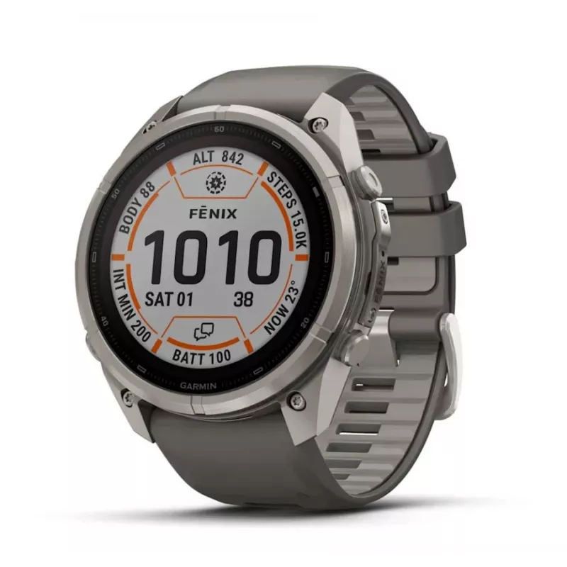 Garmin Fenix 9 Pro – inReach, Solar, 51mm titāna ar Pebble Grey silikona siksnu