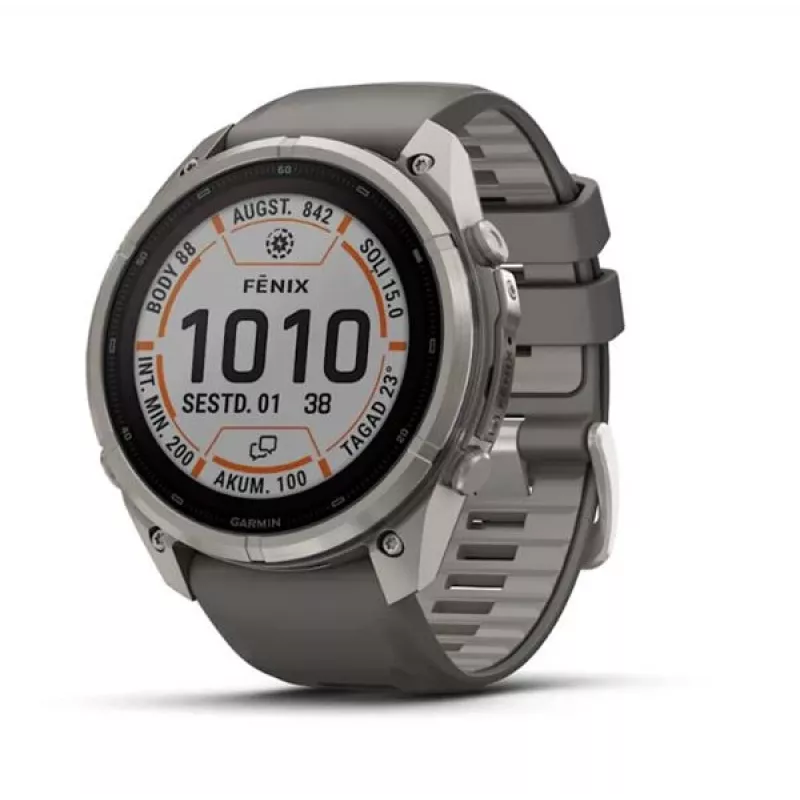Garmin Fenix 9 Pro – inReach, Solar, 51mm titāna ar Pebble Grey silikona siksnu