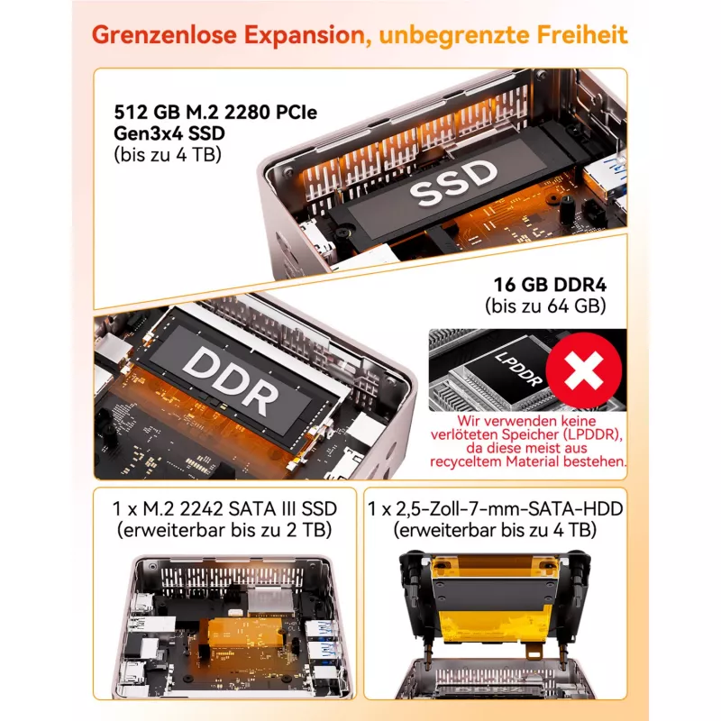 GEEKOM A5 Mini PC, AMD Ryzen 7 5800H, 32GB DDR4, 512GB SSD, Windows 11 Pro, Champagne