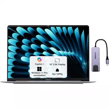 GEEKOM GEEKBOOK X16 PRO (Sudraba, Intel Core Ultra 5 125H, Intel Arc Graphics, 32 GB LPDDR5, 1 TB SSD, Windows 11 Pro)
