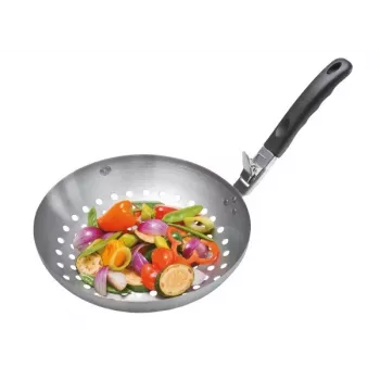 GEFU 89250 wok panna 30 cm nerūsējošais tērauds ar nepiedegošu pārklājumu, indukcijai piemērota, cepeškrāsnī līdz 200°C, nepiloša liešanas mala