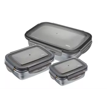 GEFU Preppo 3 garšvielu trauku komplekts, nerūsējošais tērauds un stikls, katrs 100 ml, hermētisks, sakraujams, sudraba/caurspīdīgs