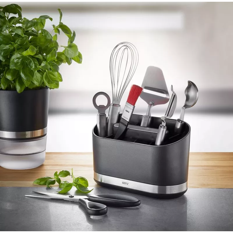 GEFU SMARTLINE galda organizators, nerūsējošais tērauds un melns, neslīdoša pamatne, trauku mazgājamās mašīnas drošs, 10 x 14 cm