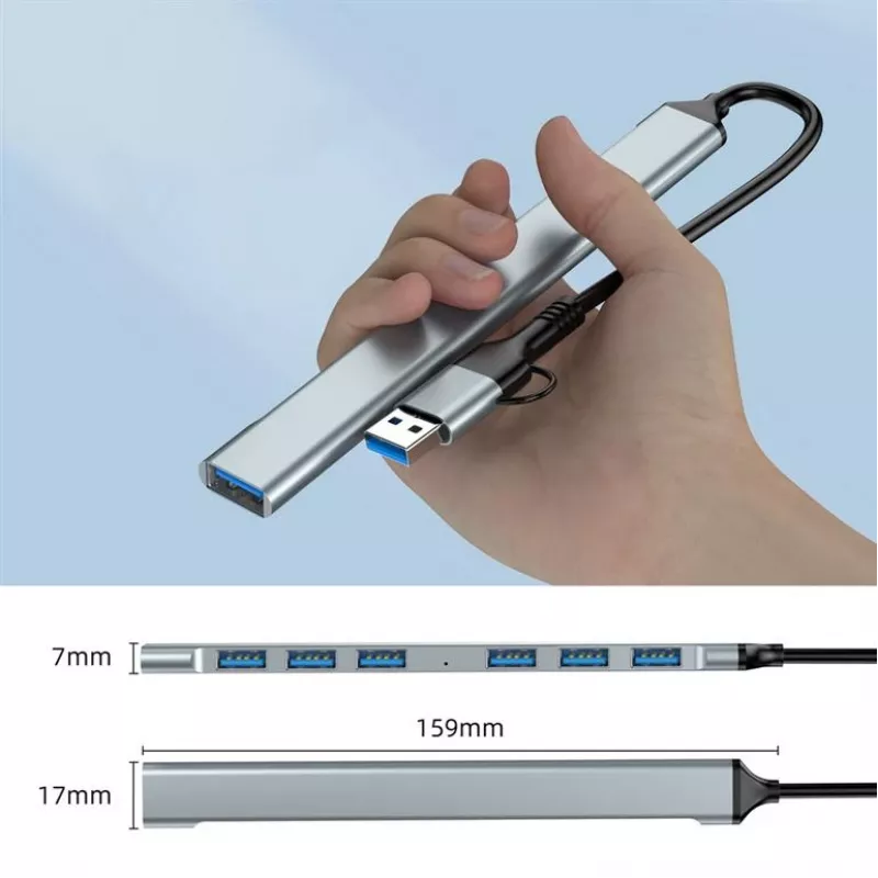 Gembird 7 portu USB 3.2 Gen 2 centrmezgls - 6x USB-A 2.0 + 1x USB-A 3.2, sudraba