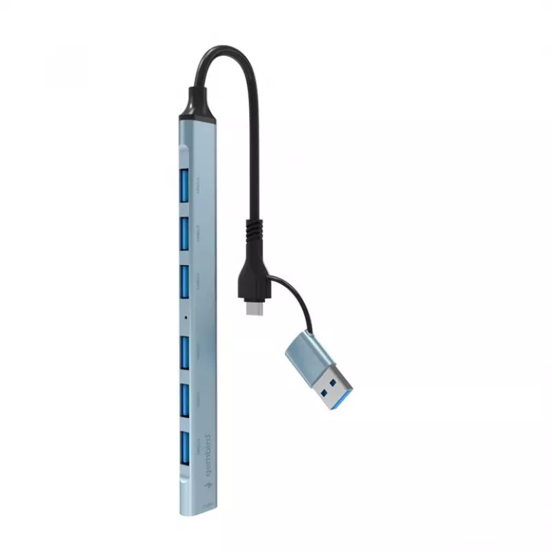 Gembird 7 portu USB 3.2 Gen 2 centrmezgls - 6x USB-A 2.0 + 1x USB-A 3.2, sudraba