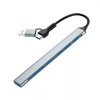 Gembird 7 portu USB 3.2 Gen 2 centrmezgls - 6x USB-A 2.0 + 1x USB-A 3.2, sudraba