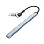 Gembird 7 portu USB 3.2 Gen 2 centrmezgls - 6x USB-A 2.0 + 1x USB-A 3.2, sudraba