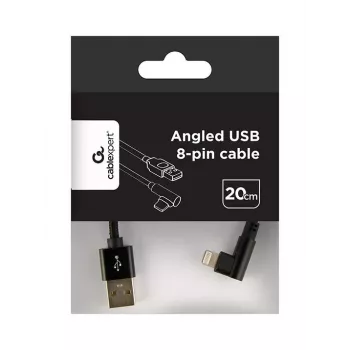 GEMBIRD Leņķveida pīts USB-A uz 8-pin Lightning kabelis 0.2 m melns