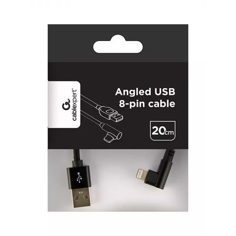 GEMBIRD Leņķveida pīts USB-A uz 8-pin Lightning kabelis 0.2 m melns