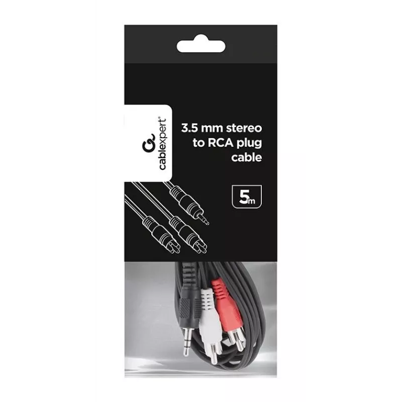 Gembird CCA-458-5M Audio kabelis 3,5 mm ligzda uz 2x RCA vīrietis-vīrietis 5 m