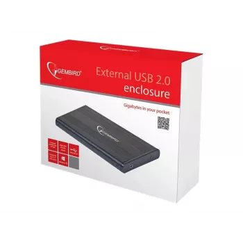 Gembird EE2-U2S-5 ārējais USB 2.0 korpuss 2.5 inch SATA HDD/SSD, alumīnijs, melns