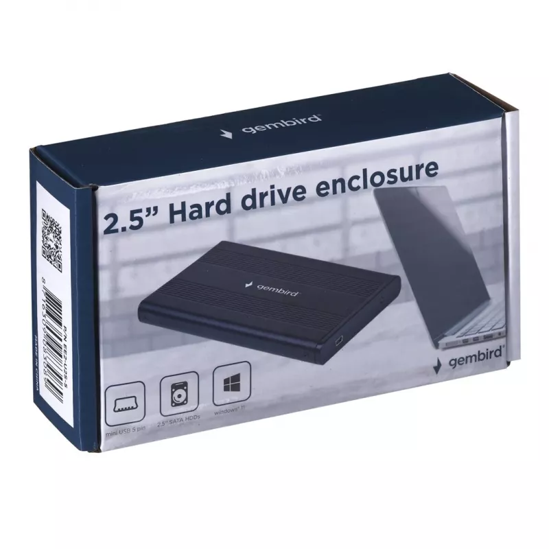 Gembird EE2-U2S-5 ārējais USB 2.0 korpuss 2.5 inch SATA HDD/SSD, alumīnijs, melns