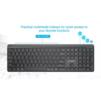 Gembird KB-WPS-03 divu režīmu Pro-Business plāna bezvadu tastatūra, 2.4G + Bluetooth, US izkārtojums, melna