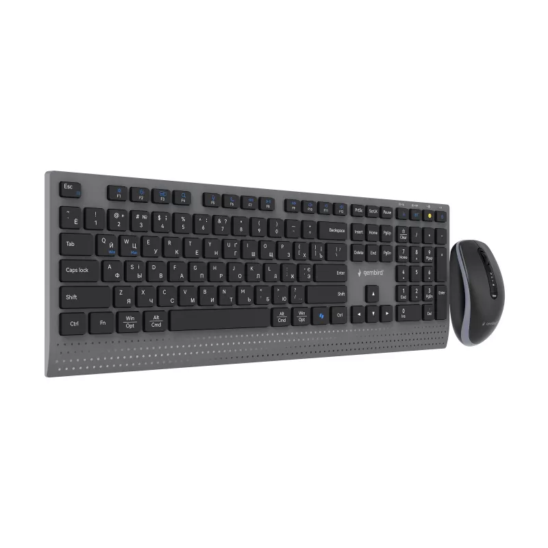 Gembird KBS-WPS-02-CYRL bezvadu tastatūras un peles komplekts, 2.4G + Bluetooth, krievu kirilicas izkārtojums, melns