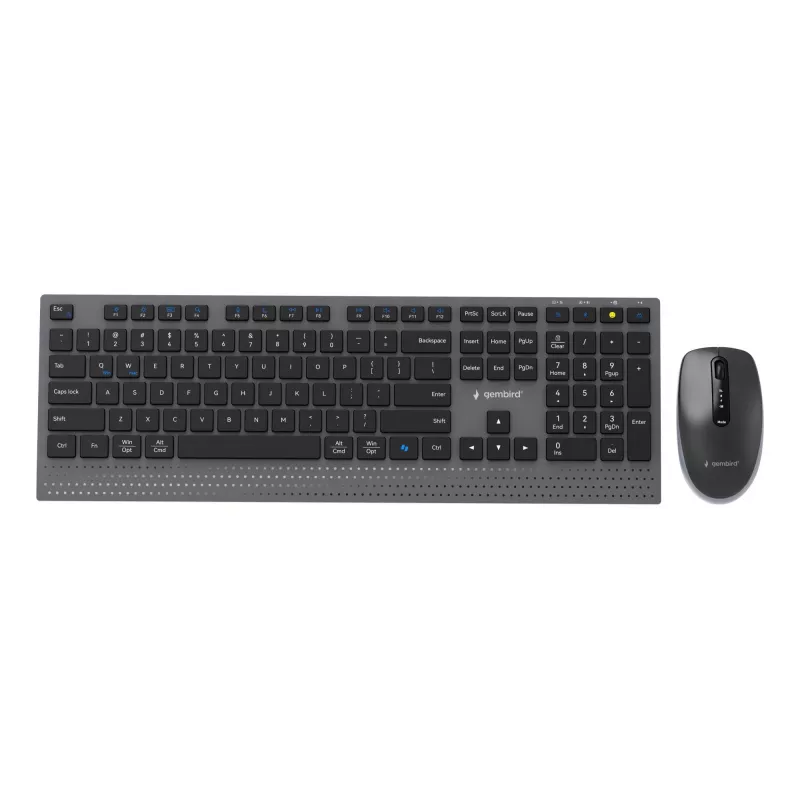 Gembird KBS-WPS-02 divu režīmu plāns bezvadu galddatoru komplekts, 2.4GHz + Bluetooth, ASV izkārtojums (tastatūra un pele)